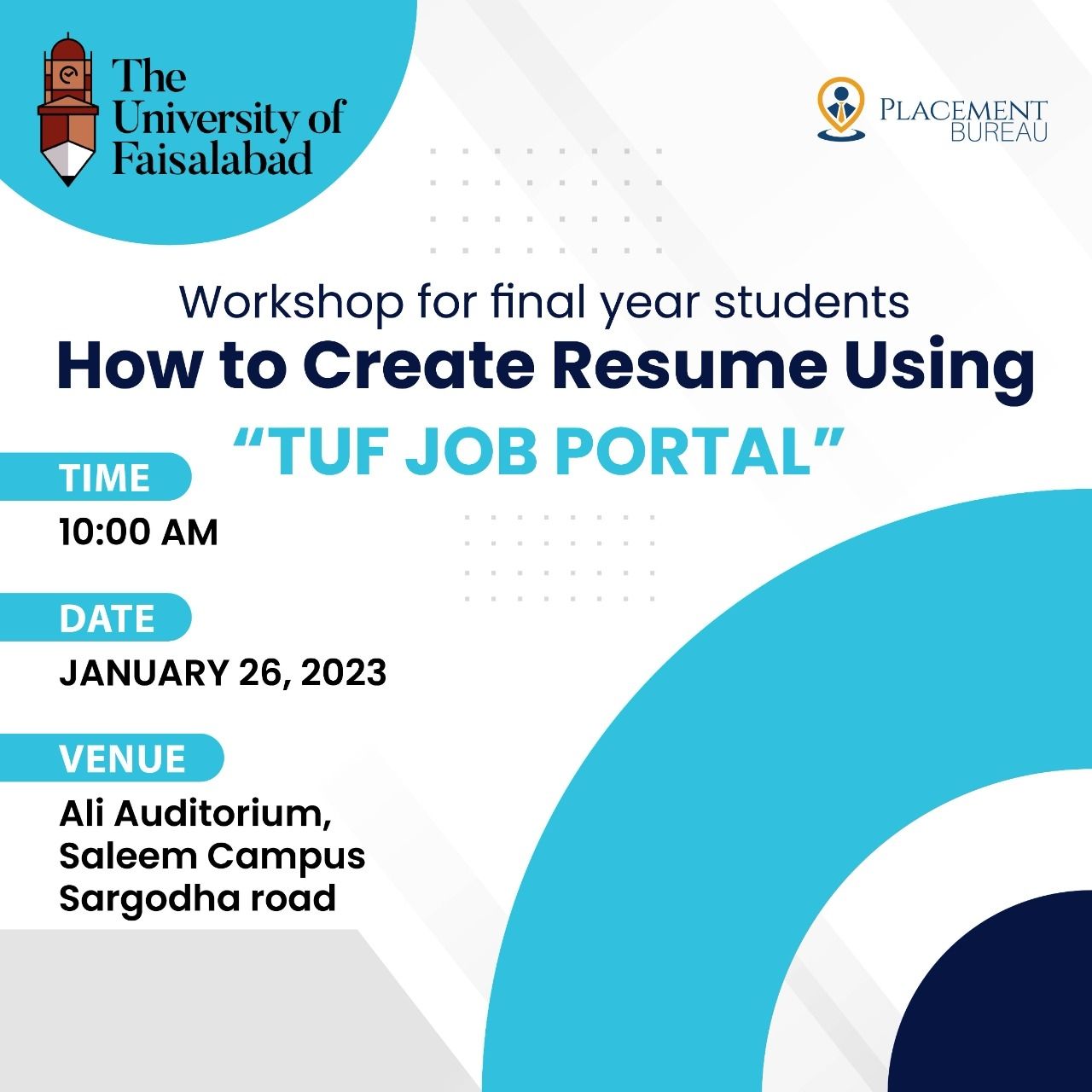 Workshop on How to create resume using TUF job portal.